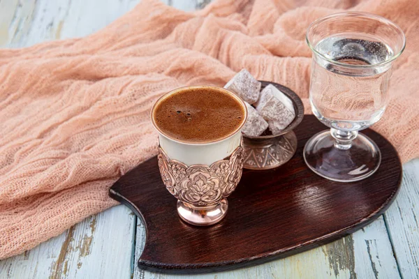 Turkisk Kaffekoncept Kaffe Med Kaffebönor Turkisk Kaffe Och Turkisk Glädje — Stockfoto