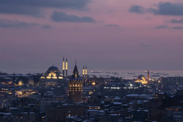 Башня Галата Стамбуле Турция Вид Воздуха Достопримечательность Золотой Час Прекрасным — стоковое фото