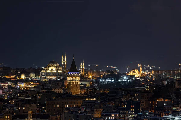 Башня Галата Стамбуле Турция Вид Воздуха Достопримечательность Золотой Час Прекрасным — стоковое фото