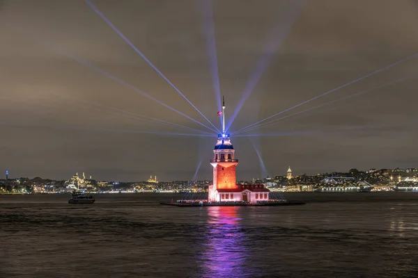 stock image Maiden Tower in Istanbul, Turkey. (KIZ KULESI). Maidens Tower got a new look. Istanbuls Pearl Maidens Tower reopened after newly restored.