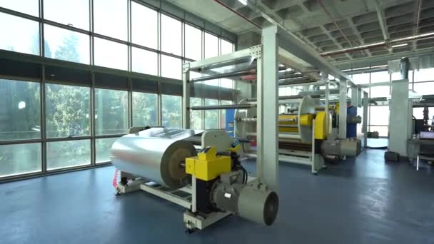 Duct Tape Production Plant Massive Metal Fasteners Holding Conveyor Belt — Stock Video