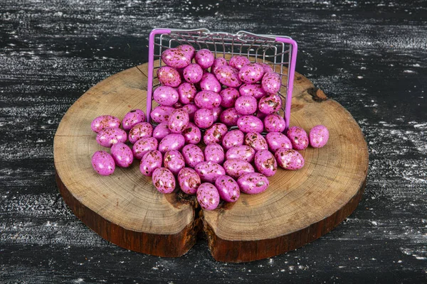 Heap Sugared Almonds Hazelnuts Dragees Chocolate Isolated Dark Background Handmade — Stock Photo, Image