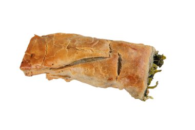 Susam tohumları, ıspanak ve peynir ile süslenmiş, fillo hamurundan yapılmış lezzetli bir pasta. Geleneksel Türk Pastası ıspanaklı börek. Türkçe adı: Ispanakli Borek.