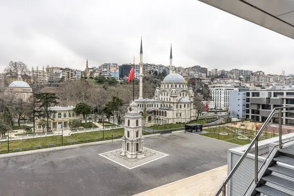 stock image Karakoy Nusretiye Mosque and tophane clock tower. Nusretiye Mosque is an ornate mosque located in the Tophane district of Beyoglu, Istanbul, Turkey.