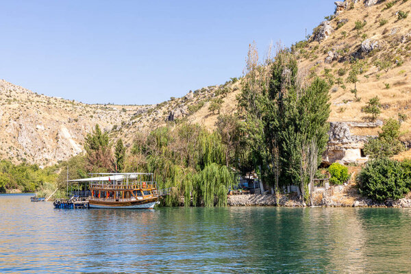 Halfeti Village with sunken mosque in Sanliurfa Province of Turkey. View of the sunken city Halfeti in Sanliurfa, Turkey.