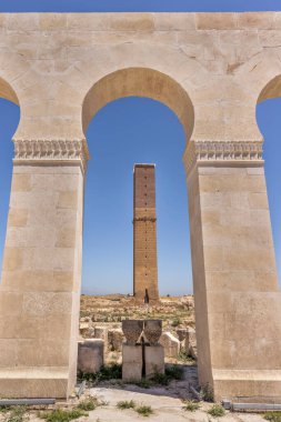 The ruins of the Ulu Cami (Great Mosque) in Harran. A tall, freestanding tower that was formerly used as a minaret and observatory. Harran is a tourist destination near Sanliurfa, Turkey. clipart