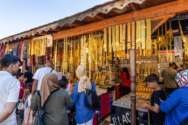 stock image Sanliurfa, Turkey August 4, 2024; A stand selling gold belts and necklaces in the Sanliurfa public market. Sanliurfa Turkey.