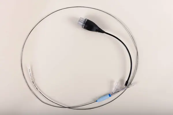 stock image PTCA guide wires. Stent and catheter for implantation into blood vessels with an empty and filled balloon. Pulmonary artery catheter used during cardiac catheterization.