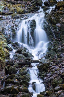 Yedigoller Şelaleleri 'nin manzara fotoğrafı. Sonbahar yapraklı şelale pürüzsüz ve yumuşak suya uzun süre maruz kaldı Yedigoller, Bolu, Türkiye.