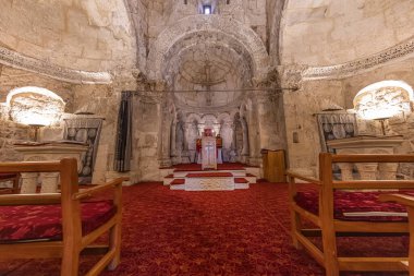 Mardin, Turkey, January 10, 2024; Syrian Orthodox Church dedicated to Holy Mary in the village of Anitli known also as Hah, Mardin, Turkey .Historical mardin midyat virgin mary church. clipart