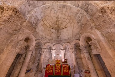 Mardin, Turkey, January 10, 2024; Syrian Orthodox Church dedicated to Holy Mary in the village of Anitli known also as Hah, Mardin, Turkey .Historical mardin midyat virgin mary church. clipart