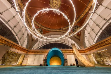 Istanbul Turkey, May 4, 2023;  Interior of modern Sakirin Mosque, Uskudar district of Istanbul, Turkey. clipart