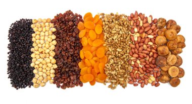 Baklagillerden ve kuru meyvelerden yapılmış Ashure ya da Ashure adında bir tatlı. Ashure yapımında kullanılan Legumes.