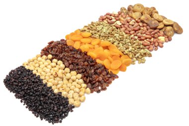 Baklagillerden ve kuru meyvelerden yapılmış Ashure ya da Ashure adında bir tatlı. Ashure yapımında kullanılan Legumes.