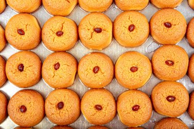 Sekerpare tatlı tepsisi. Sekerpare tatlısı tepside. Geleneksel Türk mutfağı tatları. Beyaz zemin üzerinde Türk Ramazan tatlısı Sekerpare.