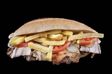 Meat Chicken Doner (Türkçe: ekmek adı: ekmek tavuk donör.). Doner kebablı shawarma sandviçi, kızarmış tavuk eti ve sebzeli ekmek..