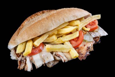 Meat Chicken Doner (Türkçe: ekmek adı: ekmek tavuk donör.). Doner kebablı shawarma sandviçi, kızarmış tavuk eti ve sebzeli ekmek..