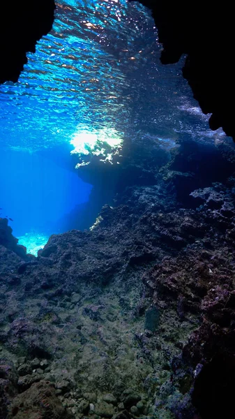 Artistic Underwater Photo Magic Rays Sunlight Cave — Stock Photo, Image