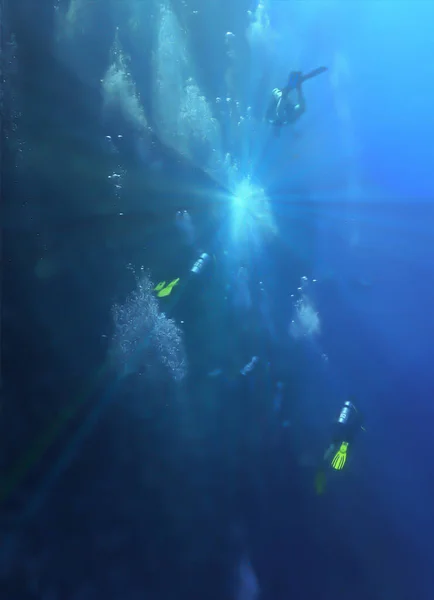 Underwater World Universe Scuba Divers — Stockfoto