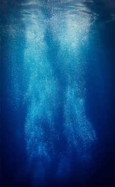 Su altı dünyası ve mavi okyanusta hava kabarcıkları evreni. İç tasarımın için sanat