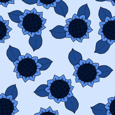 Seamless botanical  pattern in trendy blue color. Classic Blue Color of the Year 2020