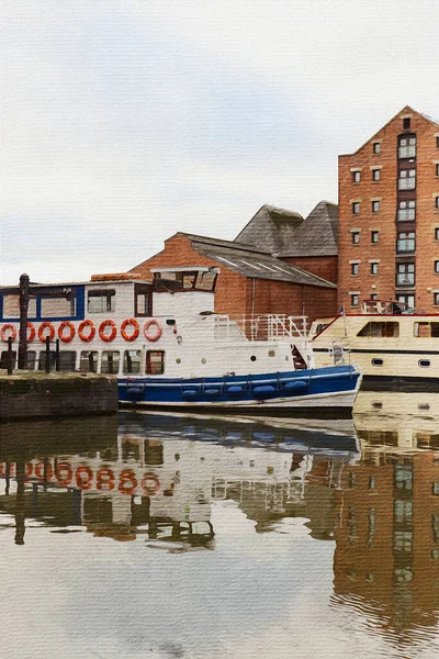 キャンバス上の水彩画 グロスターグロスターグロスター英国 ヨーロッパ 旅行イラスト 都市の建築 — ストック写真