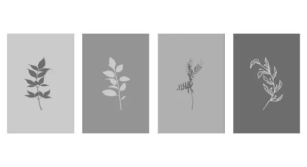 4枚のプリント可能なトレンディーな植物カードのセット カバー 壁のアートのための使用 — ストックベクタ