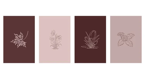 一套四款可打印的时尚植物卡片 用于封面 墙面艺术 — 图库矢量图片