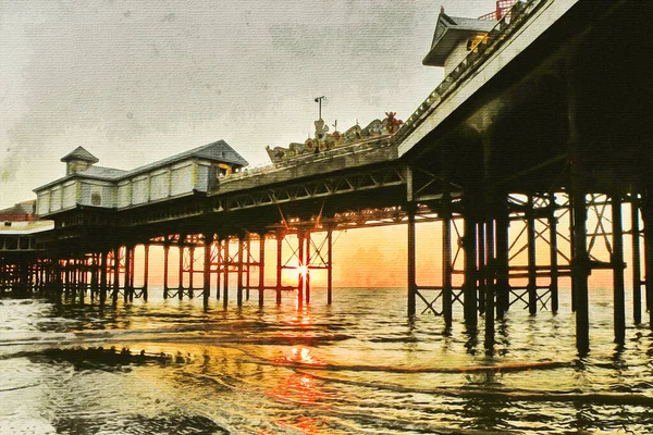 Pintura Acuarela Sobre Lienzo Blackpool Inglaterra Ilustración Viajes — Foto de Stock