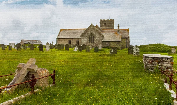 Pintura Acuarela Sobre Lienzo Ilustración Viajes Hermoso Paisaje North Cornwall — Foto de Stock