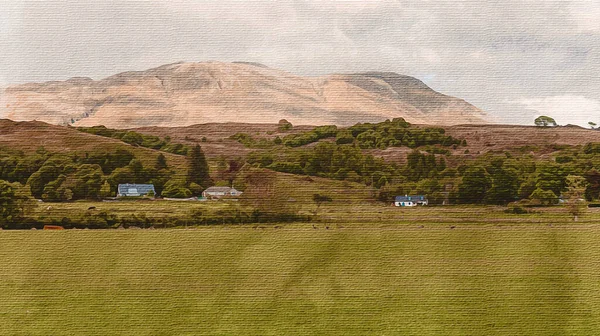 Υδατογραφία Καμβά Εικονογράφηση Σκωτία Μεγάλη Βρετανία Ευρώπη Ορεινό Τοπίο — Φωτογραφία Αρχείου