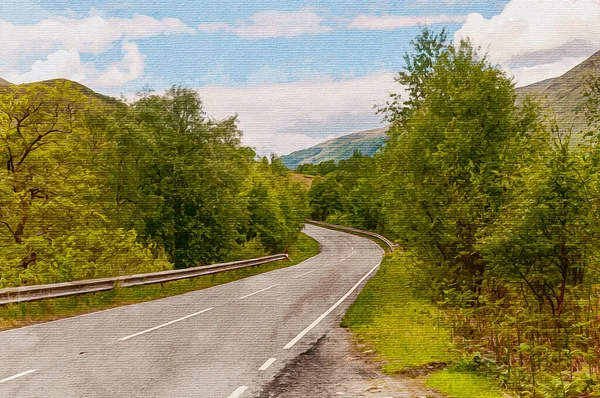 Obraz Akwarelowy Płótnie Ilustracja Podróży Szkocja Wielka Brytania Europa Krajobraz — Zdjęcie stockowe