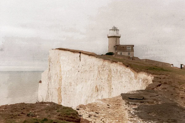 Seven Sisters East Sussex England Malířství Akvarelů Krajina Moře Pohled — Stock fotografie