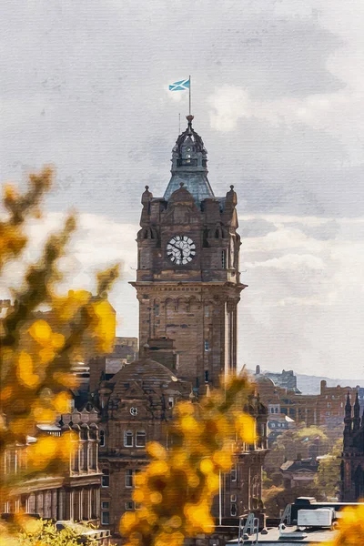 Edimburgo Escocia Inglaterra Acuarela Pintura Sobre Lienzo Arquitectura Ciudad Diseño —  Fotos de Stock