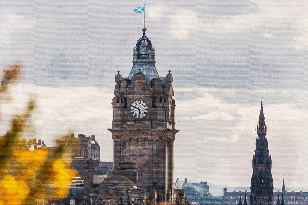 Единбург Шотландія Англія Акварельний Живопис Полотні Архітектура Міста Дизайн Листівки — стокове фото