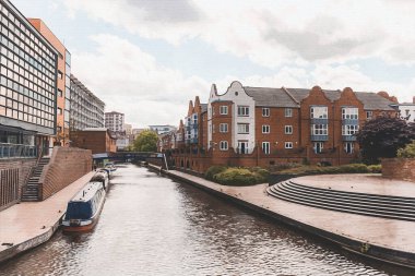 Birmingham İngiltere Seyahat İllüstrasyonu. Tuval üzerinde suluboya boya resim. Mimari
