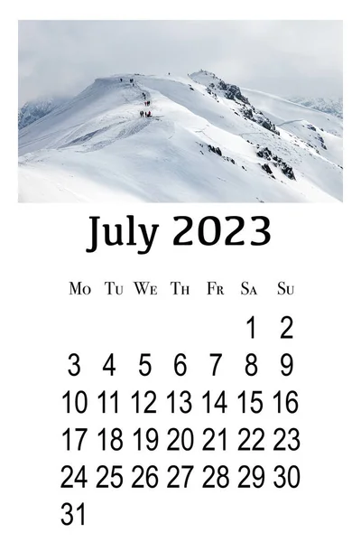 Κάρτα Ημερολογίου Για 2023 Εκτυπώσιμη Κάθετη Ημερολόγιο Τοίχου Εβδομάδα Ξεκινά — Φωτογραφία Αρχείου