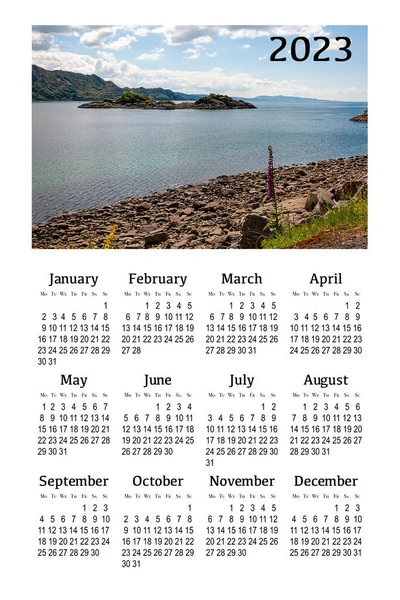 stock image Calendar for 2023 on a white background for printing. Scotland, Great Britain. Beautiful mountain landscape.