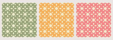 Set of 3 modern seamless fabric pattern, abstract print on carpet, floor, weaving pattern. 