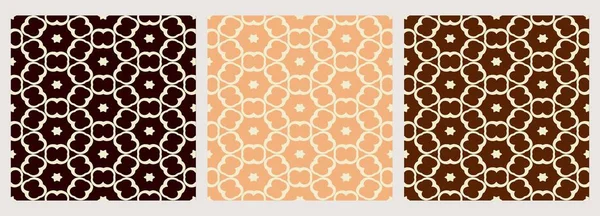 3つの現代的なシームレスなファブリックパターン カーペット上の抽象的なプリント 織りパターンのセット — ストックベクタ