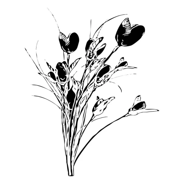 Εικονογράφηση Διανύσματος Μαύρα Λουλούδια Λευκό Φόντο — Διανυσματικό Αρχείο