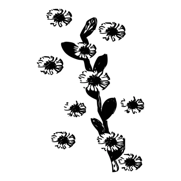 Vector Illustration Black Flowers White Background — Stock Vector