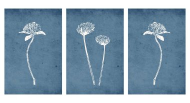 3 botanik duvarı seti. Soyut şekilli tropikal çizimler. Baskı, kapak, duvar kağıdı, minimalist ve doğal duvar sanatı için soyut desen.