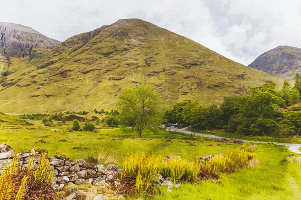Живопис Полотні Ілюстрація Подорожі Шотландія Велика Британія Європа Гірський Ландшафт — стокове фото