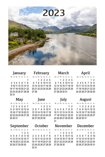 Calendar 2023 White Background Printing Scotland Great Britain Beautiful Mountain — Stock Photo, Image