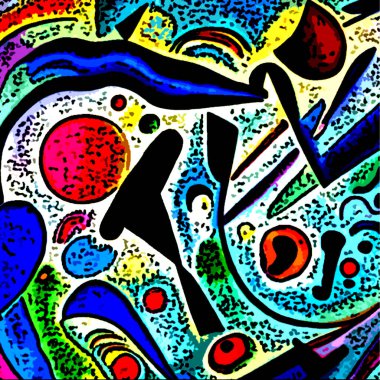 Baskı için soyut şekilli modaya uygun bir kart. Örtü, duvar kâğıdı, duvar sanatı. Kandinsky 'nin sanatından esinlenerek.