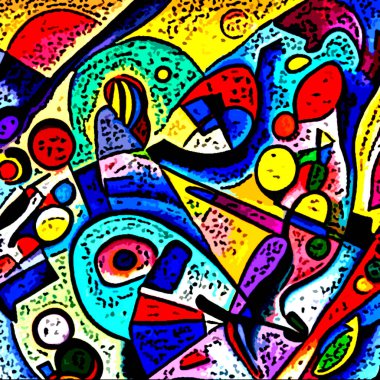 Baskı için soyut şekilli modaya uygun bir kart. Örtü, duvar kâğıdı, duvar sanatı. Kandinsky 'nin sanatından esinlenerek.