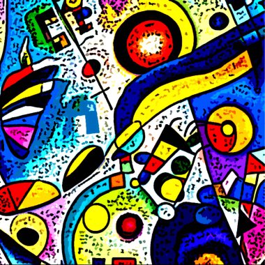 Baskı için soyut şekilli modaya uygun bir kart. Örtü, duvar kâğıdı, duvar sanatı. Kandinsky 'nin sanatından esinlenerek.