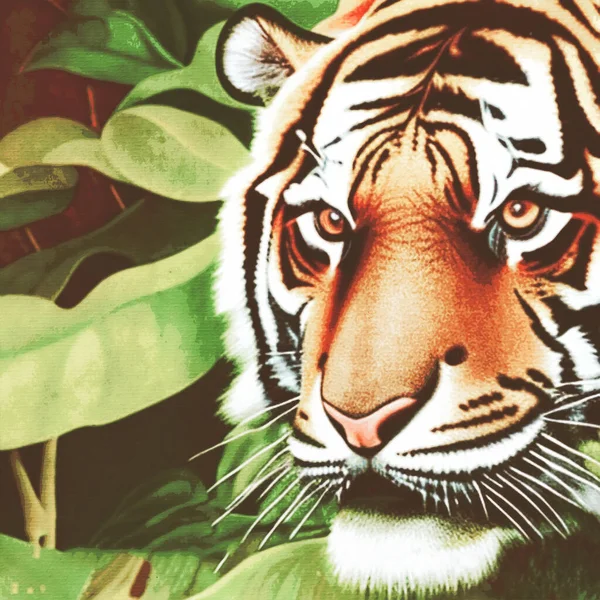 Akvarellmålning Duk Botanisk Illustration Tygmönster För Grafiska Ändamål Tiger — Stockfoto
