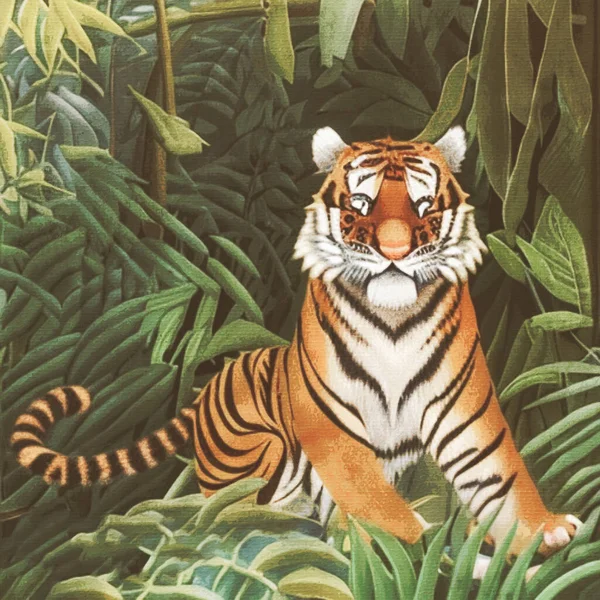 キャンバス上の水彩画 印刷可能な植物イラスト 布パターン グラフィックで使用するために タイガー — ストック写真